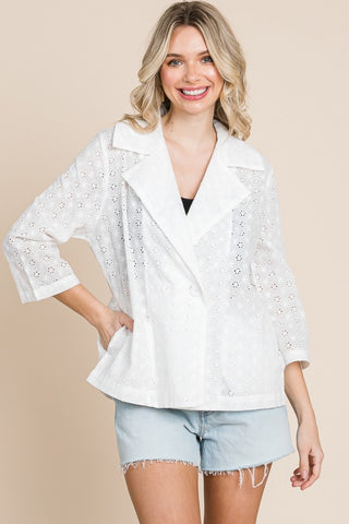 Culture Code Double Breasted Eyelet Jacket with Pockets Trendsi