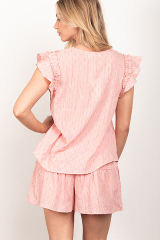 VERY J Ruffle Cap Sleeve Top & Shorts Set Trendsi