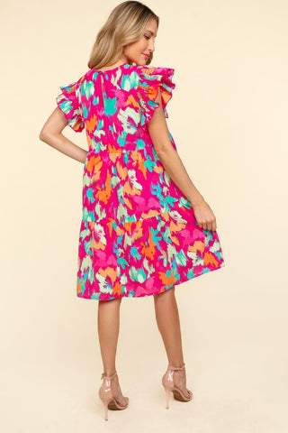 Haptics Printed Ruffled Tiered Dress with Side Pockets Trendsi