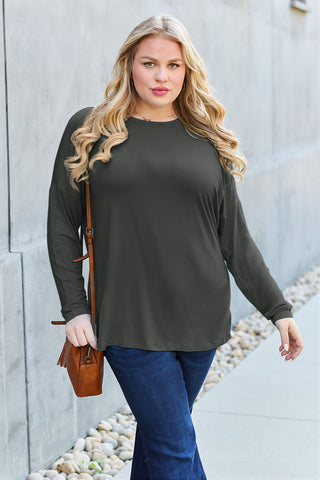 Basic Bae Full Size Round Neck Dropped Shoulder T-Shirt Trendsi