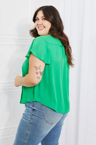 Sew In Love Just For You Full Size Short Ruffled Sleeve length Top in Green Trendsi