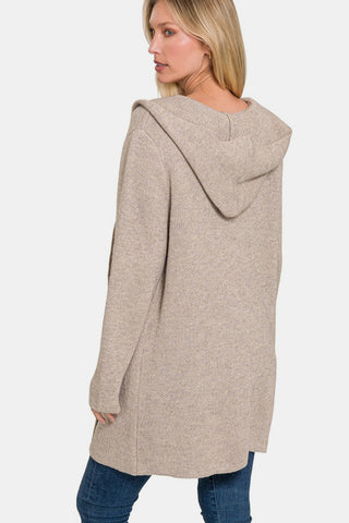 Zenana Hooded Open Front Sweater Cardigan Trendsi