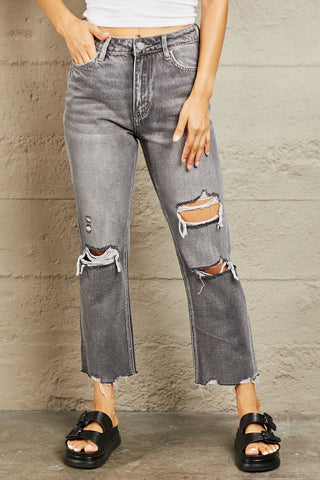 BAYEAS Mid Rise Distressed Cropped Dad Jeans Trendsi