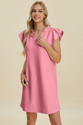 Double Take Full Size Ruffled V-Neck Cap Sleeve Dress Trendsi