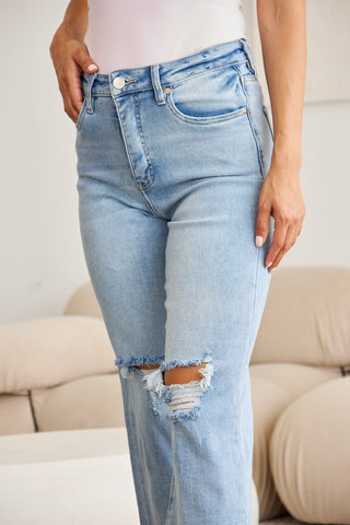 RFM Full Size Tummy Control High Waist Raw Hem Distressed Jeans Trendsi