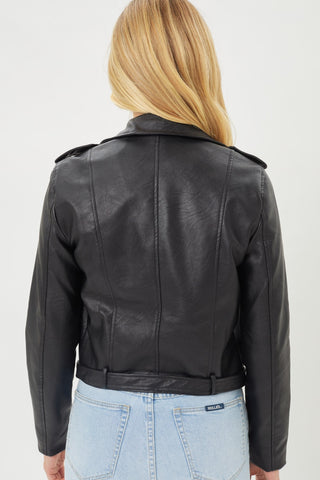 Faith Apparel Faux Leather Zip Up Biker Jacket Trendsi