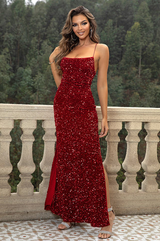 Sequin Backless Split Maxi Dress Trendsi