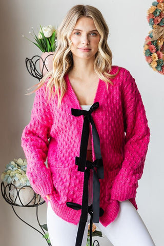 First Love Tie Closure Open Knit Cardigan Trendsi