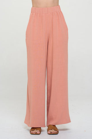 RENEE C Linen Wide Leg Pants with Pockets Trendsi