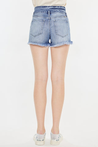 Kancan High Rise Frayed Hem Denim Shorts Trendsi