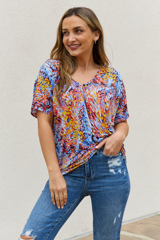 Be Stage Full Size Printed Dolman Flowy Top Trendsi