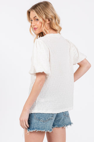 Ces Femme Textured Puff Sleeve Top Trendsi