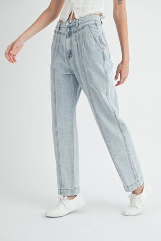 MABLE Pleated Front Detail Straight Jeans Trendsi