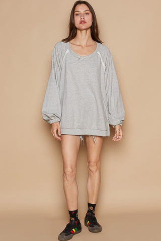 POL Back Cross Strap Detail Balloon Sleeve Sweatshirt Trendsi