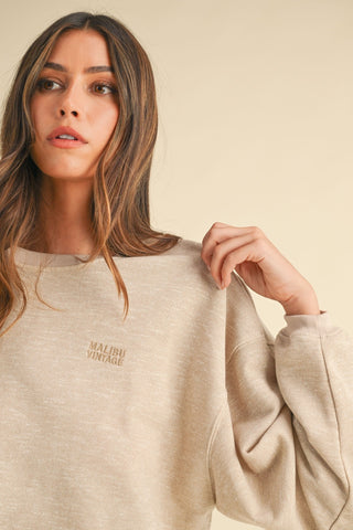 Mable Round Neck Letter Embroidery Crop Sweatshirt Trendsi