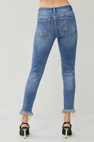 RISEN Distressed Frayed Hem Slim Jeans Trendsi