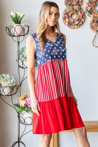 Heimish Full Size US Flag Theme Contrast Tank Dress Trendsi