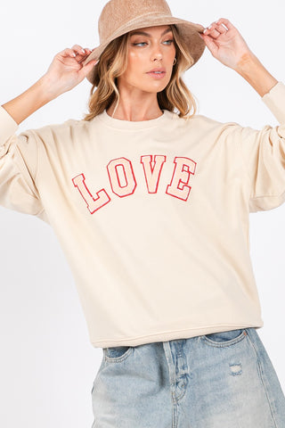 SAGE + FIG LOVE Path Applique Drop Shoulder Sweatshirt Trendsi