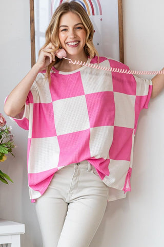 HOPELY Checkered Waffle Oversized T-Shirt Trendsi