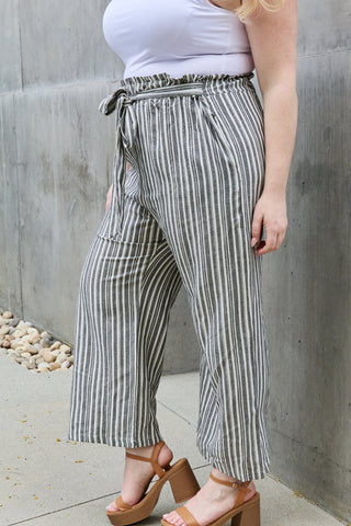 Heimish Find Your Path Full Size Paperbag Waist Striped Culotte Pants Trendsi