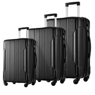 Set of 3 Piece Expandable Lightweight Spinner Suitcase with Corner Guards - Black_0