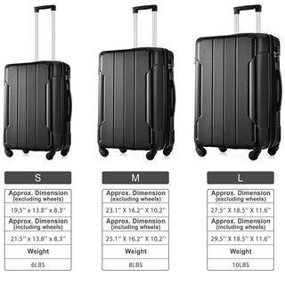 Set of 3 Piece Expandable Lightweight Spinner Suitcase with Corner Guards - Black_3