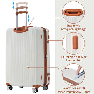 3 Piece Lightweight Hard-shell Luggage Sets double spinner 8 wheels Suitcase with TSA Lock - White_15