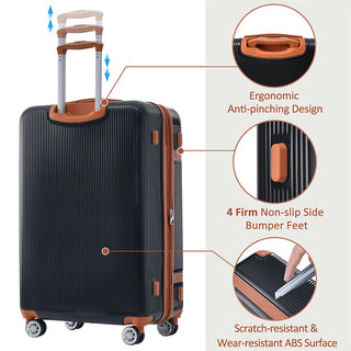 3 Piece Lightweight Hard-shell Luggage Sets double spinner 8 wheels Suitcase with TSA Lock - Black_14