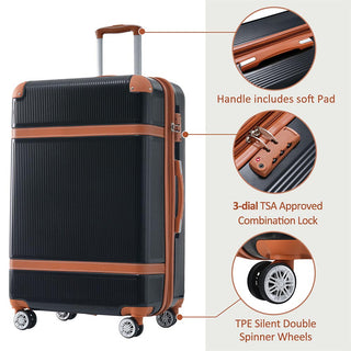 3 Piece Lightweight Hard-shell Luggage Sets double spinner 8 wheels Suitcase with TSA Lock - Black_16