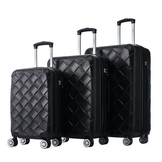 Set of 3 Lightweight Suitcase with TSA Lock and Spinner Wheels - Black_0