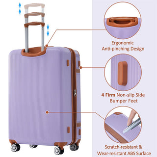 3 Piece Lightweight Hard-shell Luggage Sets double spinner 8 wheels Suitcase with TSA Lock - Lilac_11