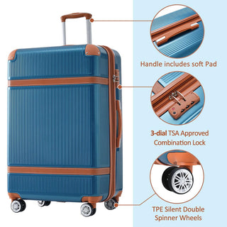 3 Piece Lightweight Hard-shell Luggage Sets double spinner 8 wheels Suitcase with TSA Lock - Blue_16