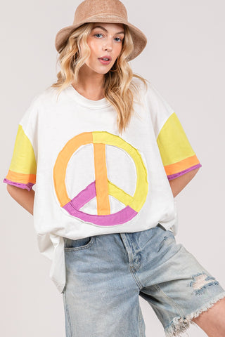 SAGE + FIG Color Block Peace Applique T-Shirt Trendsi