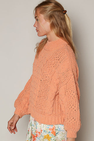 POL Mock Neck Cable Knit Sweater Trendsi