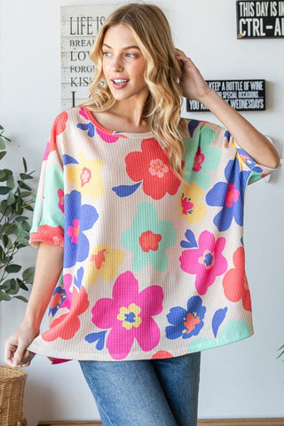 HOPELY Floral Waffle Oversize T-Shirt Trendsi