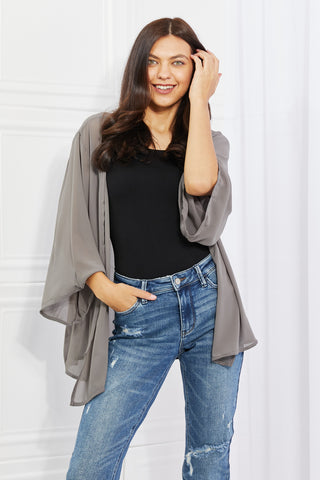 Melody Just Breathe Full Size Chiffon Kimono in Grey Trendsi