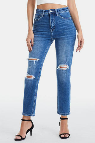 BAYEAS Full Size Distressed High Waist Mom Jeans Trendsi