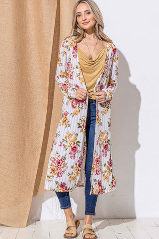 And The Why Floral Kimono Open Front Longline Cardigan Trendsi