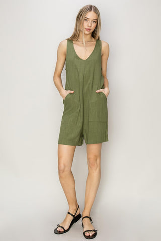 HYFVE V-Neck Sleeveless Romper with Pockets Trendsi