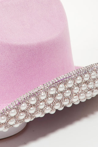 Fame Pave Rhinestone Pearl Trim Cowboy Hat Trendsi