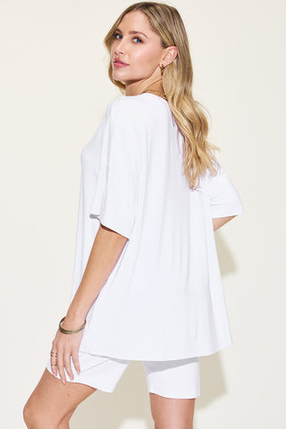 Basic Bae Full Size V-Neck Drop Shoulder T-Shirt and Shorts Set Trendsi