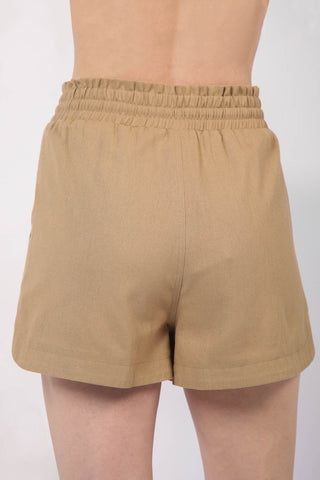 VERY J Drawstring Elastic Waist Linen Shorts Trendsi