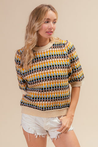 BiBi Multi Color Half Sleeve Sweater Trendsi