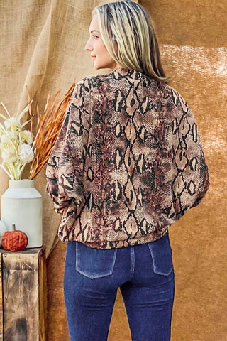 And The Why Choker Neck Dolman Sleeve Snake Print Top Trendsi