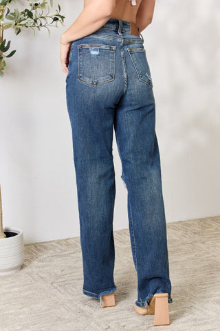 Judy Blue Full Size High Waist 90's Distressed Straight Jeans Trendsi