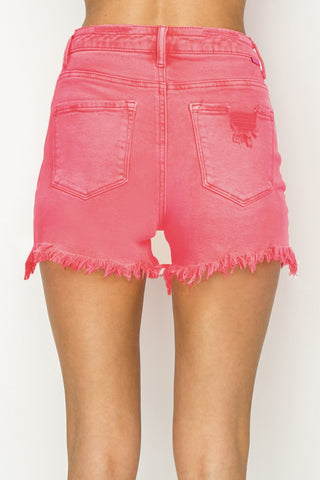 RISEN High Waist Frayed Hem Denim Shorts Trendsi