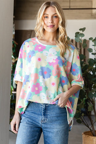 HOPELY Floral Waffle Oversized T-Shirt Trendsi