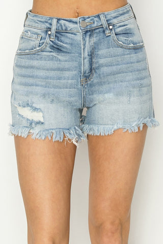 RISEN Raw Hem Denim Shorts Trendsi