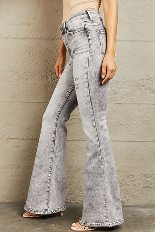 BAYEAS High Waisted Acid Wash Flare Jeans Trendsi