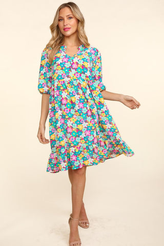 Haptics Bubble Sleeve Floral Ruffled Dress Trendsi